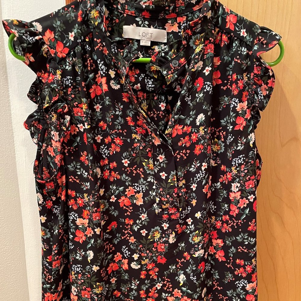 Black floral LOFT blouse, size medium